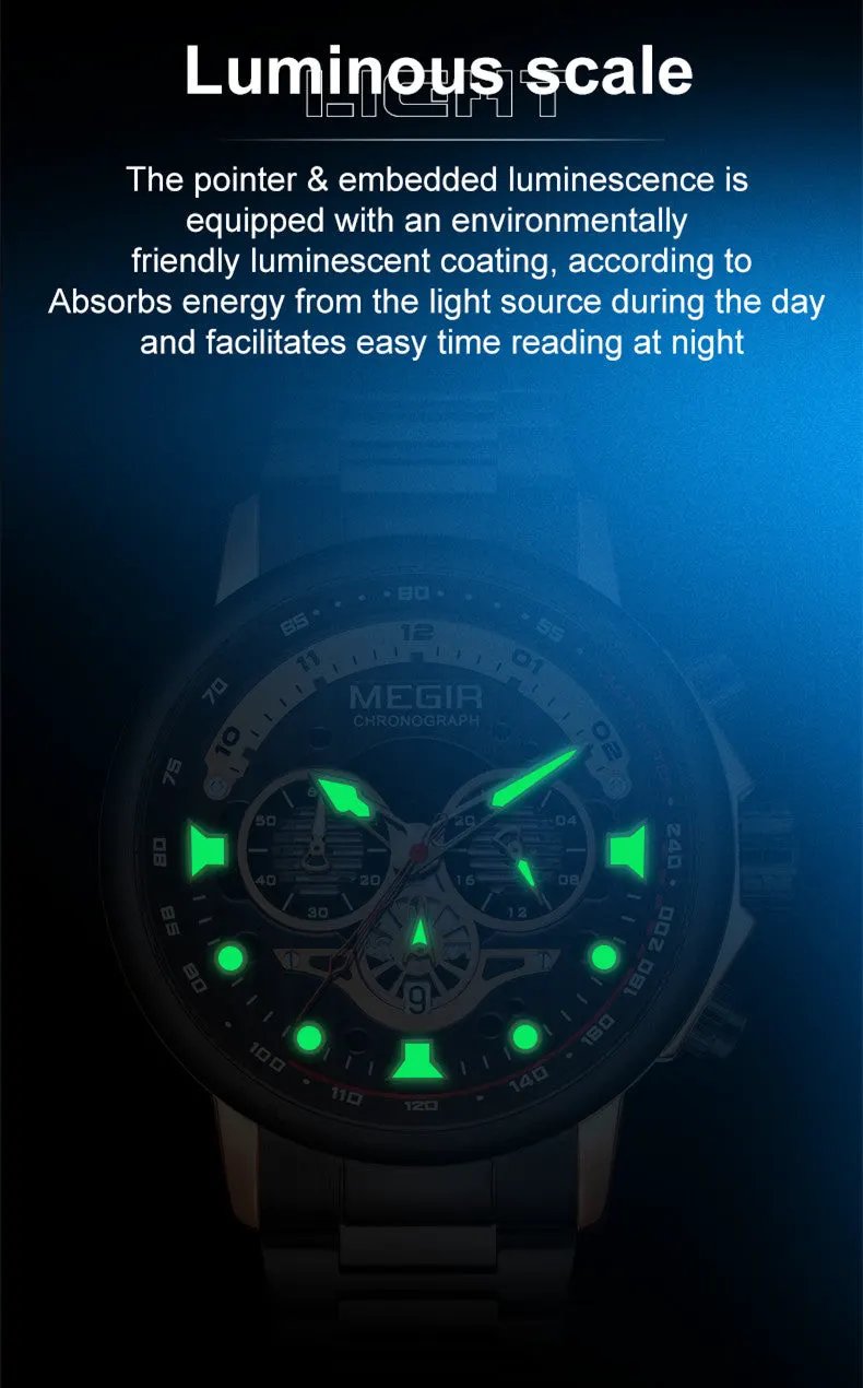 MEGIR Luxury Men Watches Stainless Steel Quartz Wristwatches Fashion Men Business Watch Clock Male Chronograph Relogio Masculino 2223 by MEGIR WATCH GROUP