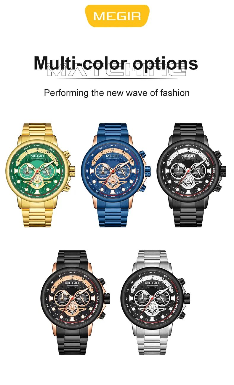 MEGIR Luxury Men Watches Stainless Steel Quartz Wristwatches Fashion Men Business Watch Clock Male Chronograph Relogio Masculino 2223 by MEGIR WATCH GROUP