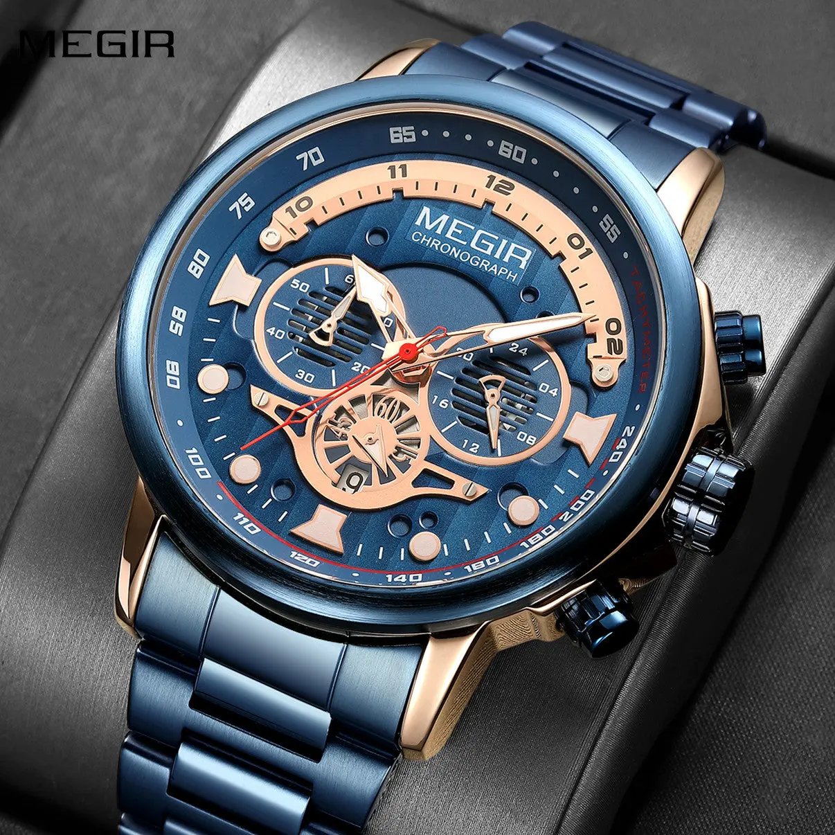 MEGIR Luxury Men Watches Stainless Steel Quartz Wristwatches Fashion Men Business Watch Clock Male Chronograph Relogio Masculino 2223 by MEGIR WATCH GROUP