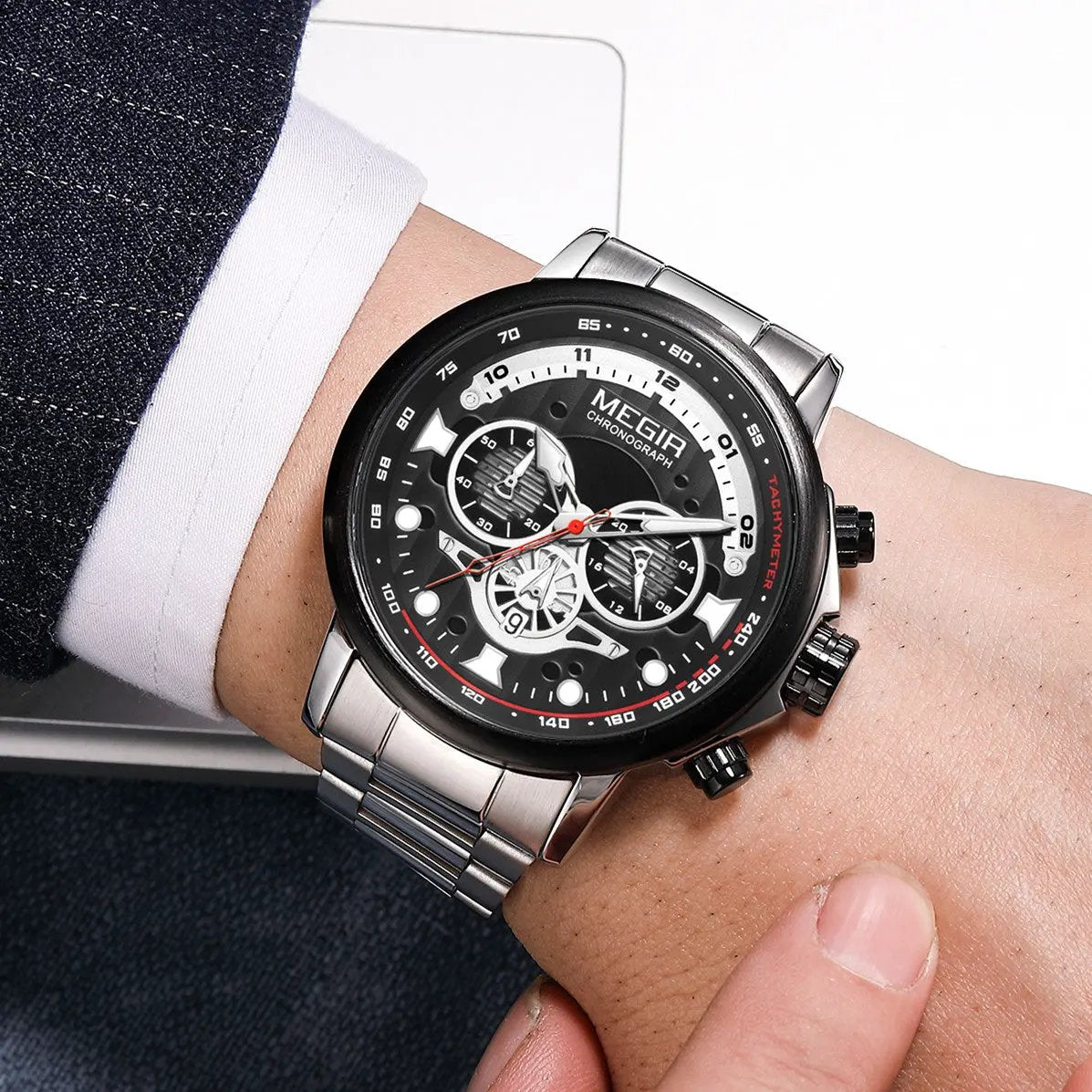 MEGIR Luxury Men Watches Stainless Steel Quartz Wristwatches Fashion Men Business Watch Clock Male Chronograph Relogio Masculino 2223 by MEGIR WATCH GROUP