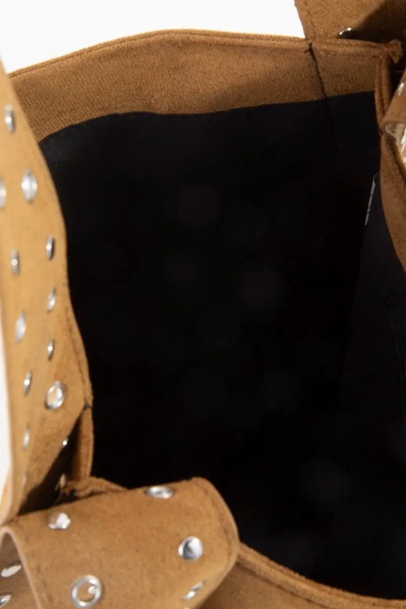Fame Grommet Strap Suede Shoulder Bag by Partner Label