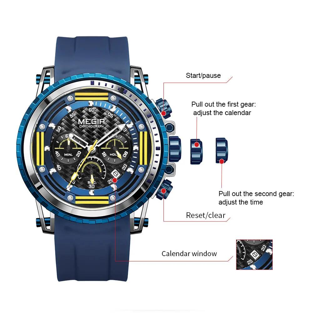 MEGIR Men's Sports Military Watches Fashion Luxury Quartz Wristwatch Silicone Strap Waterproof Chronograph Luminous Male Clock 2143 by MEGIR WATCH GROUP