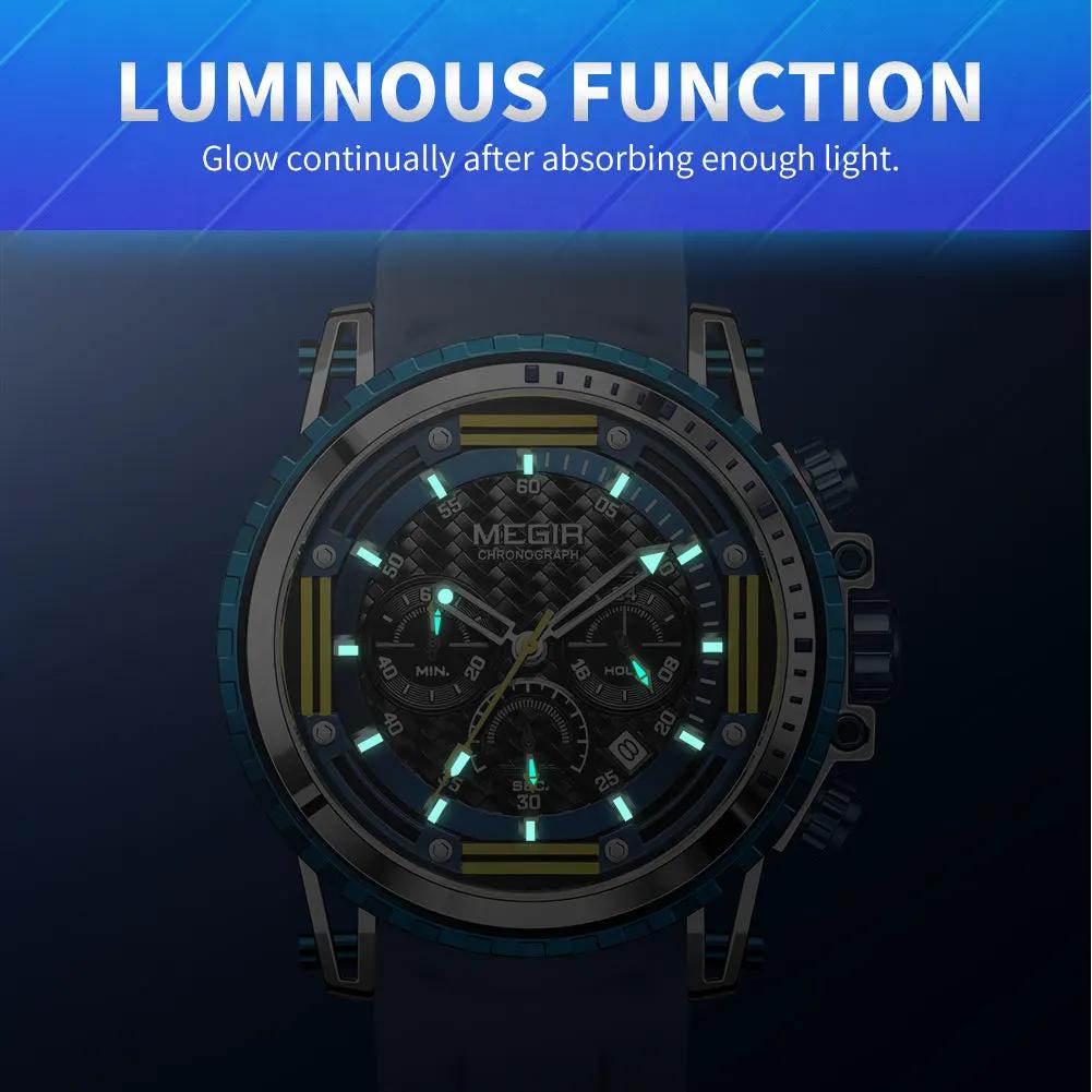 MEGIR Men's Sports Military Watches Fashion Luxury Quartz Wristwatch Silicone Strap Waterproof Chronograph Luminous Male Clock 2143 by MEGIR WATCH GROUP