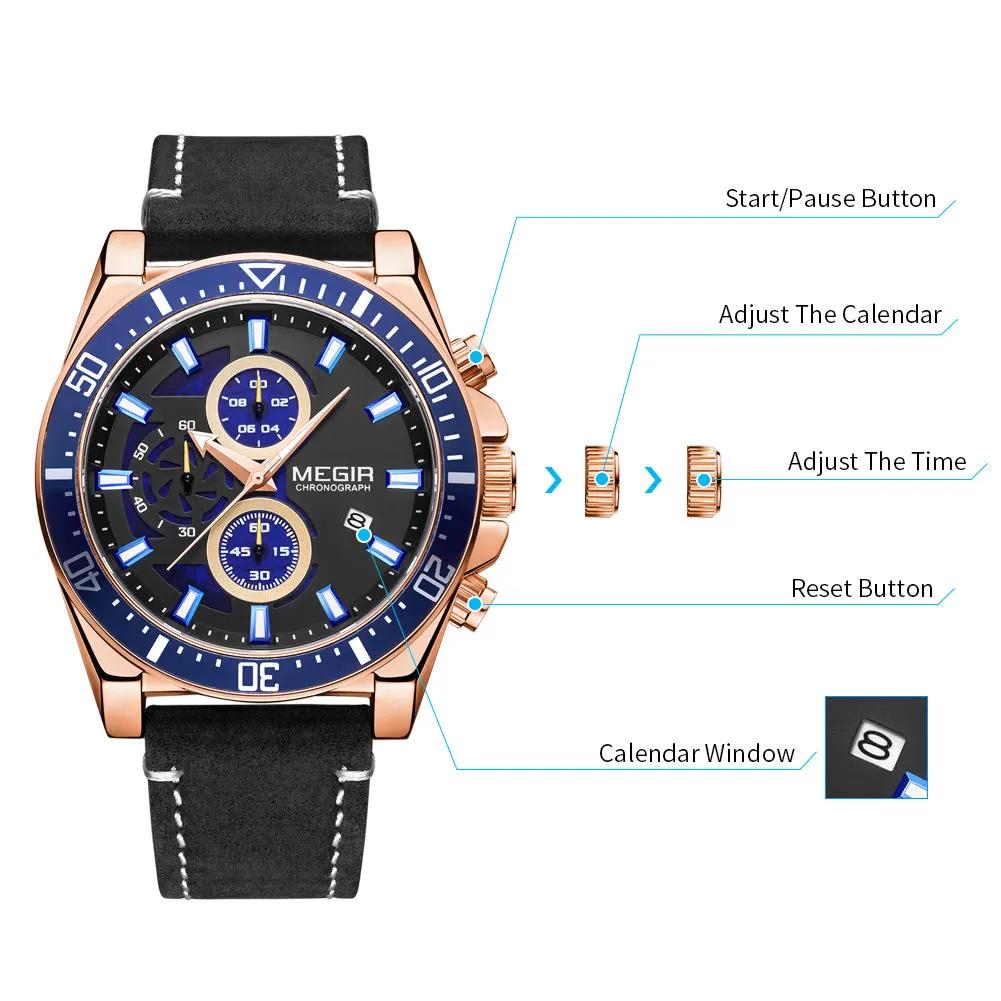 MEGIR Fashion Watches for Men Leather Strap Sport Military Wristwatch Man Quartz Watch Waterproof Chronograph with Calendar 2132 by MEGIR WATCH GROUP