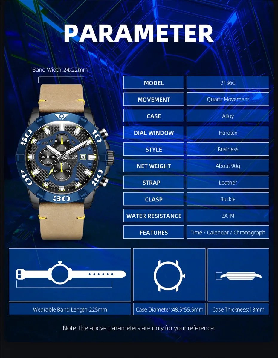 MEGIR Men Watches Fashion Luxury Big Dial Sports Watches Waterproof Quartz Wristwatch Chronograph Man Casual Luminous Clock 2136 by MEGIR WATCH GROUP