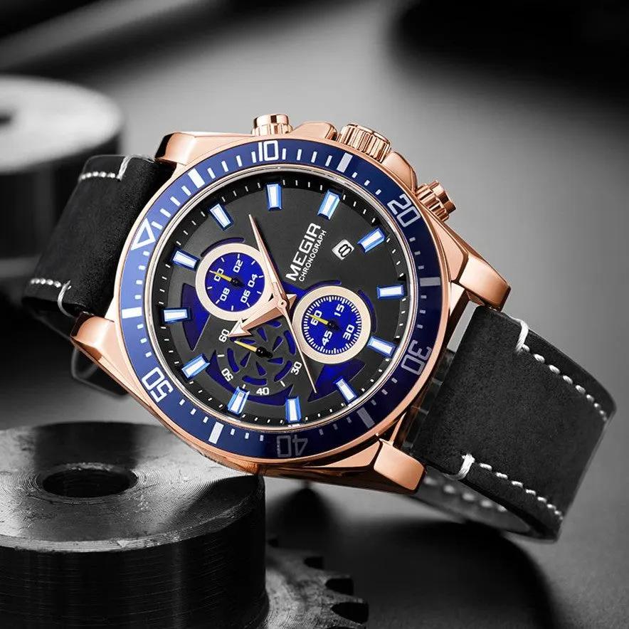 MEGIR Fashion Watches for Men Leather Strap Sport Military Wristwatch Man Quartz Watch Waterproof Chronograph with Calendar 2132 by MEGIR WATCH GROUP