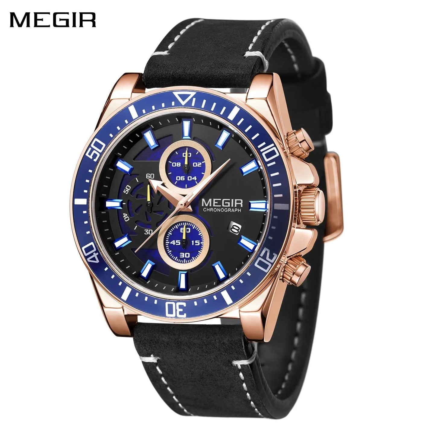 MEGIR Fashion Watches for Men Leather Strap Sport Military Wristwatch Man Quartz Watch Waterproof Chronograph with Calendar 2132 by MEGIR WATCH GROUP