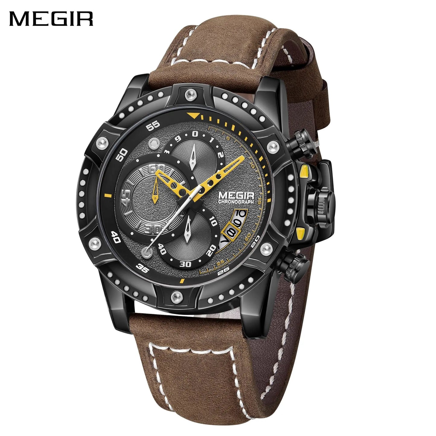MEGIR Men Watches Luxury Brand Quartz Wristwatch Waterproof Leather Military Sport Watch Casual Clock Chronograph Reloj Hombre 2130 by MEGIR WATCH GROUP