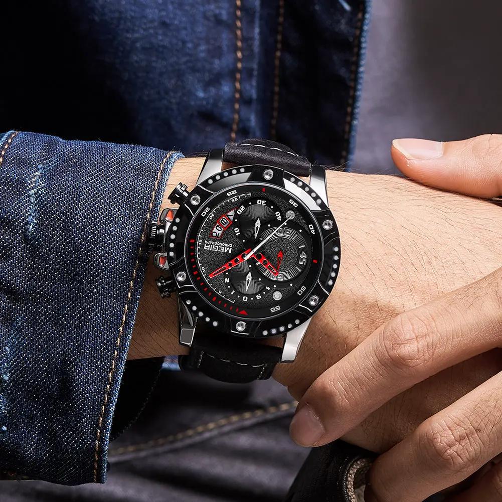 MEGIR Men Watches Luxury Brand Quartz Wristwatch Waterproof Leather Military Sport Watch Casual Clock Chronograph Reloj Hombre 2130 by MEGIR WATCH GROUP