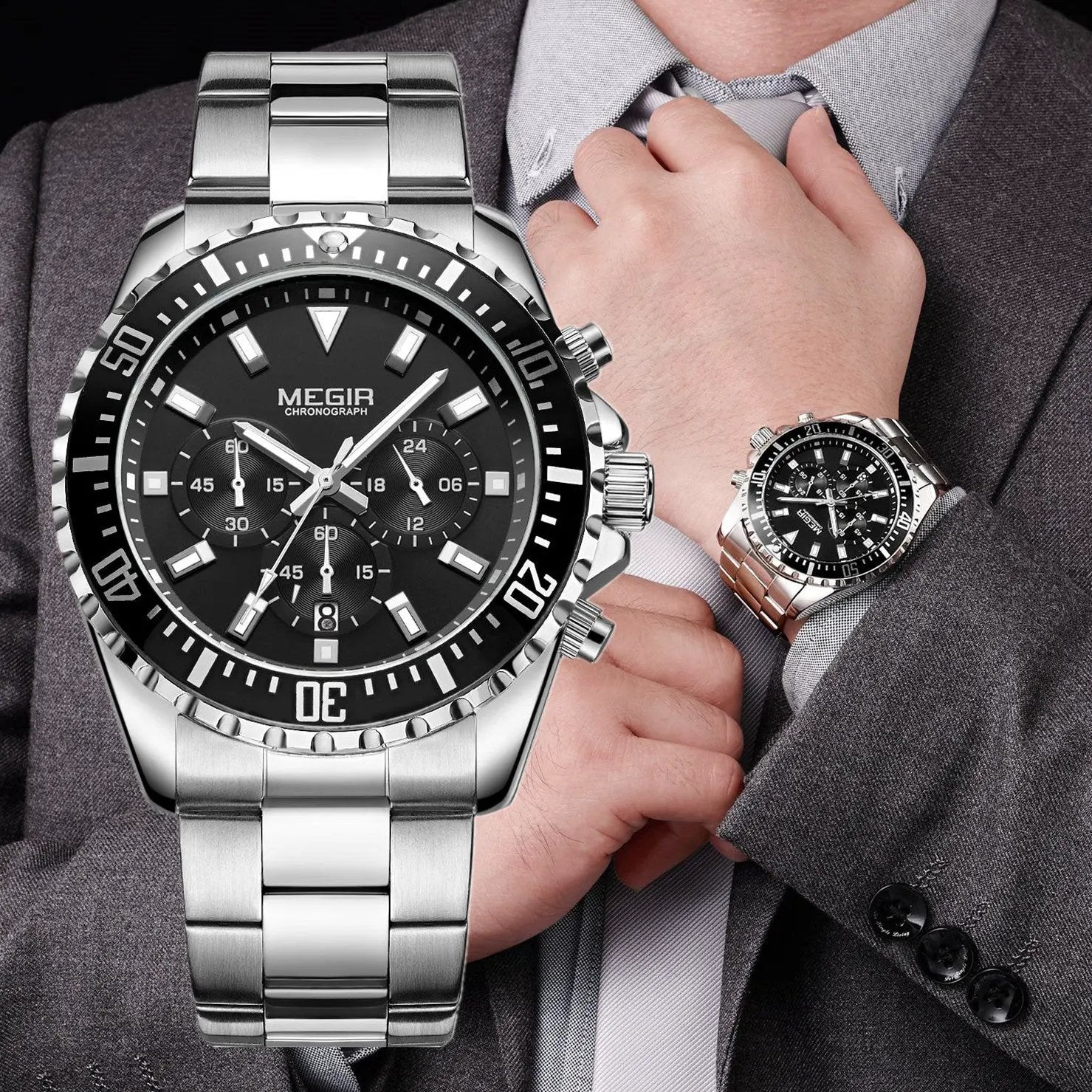 MEGIR Original Luxury Men Business Quartz Watch Stainless Steel Bracelet Chronograph Male Military Wristwatch Clock Relogio Masculino 2064 by MEGIR WATCH GROUP