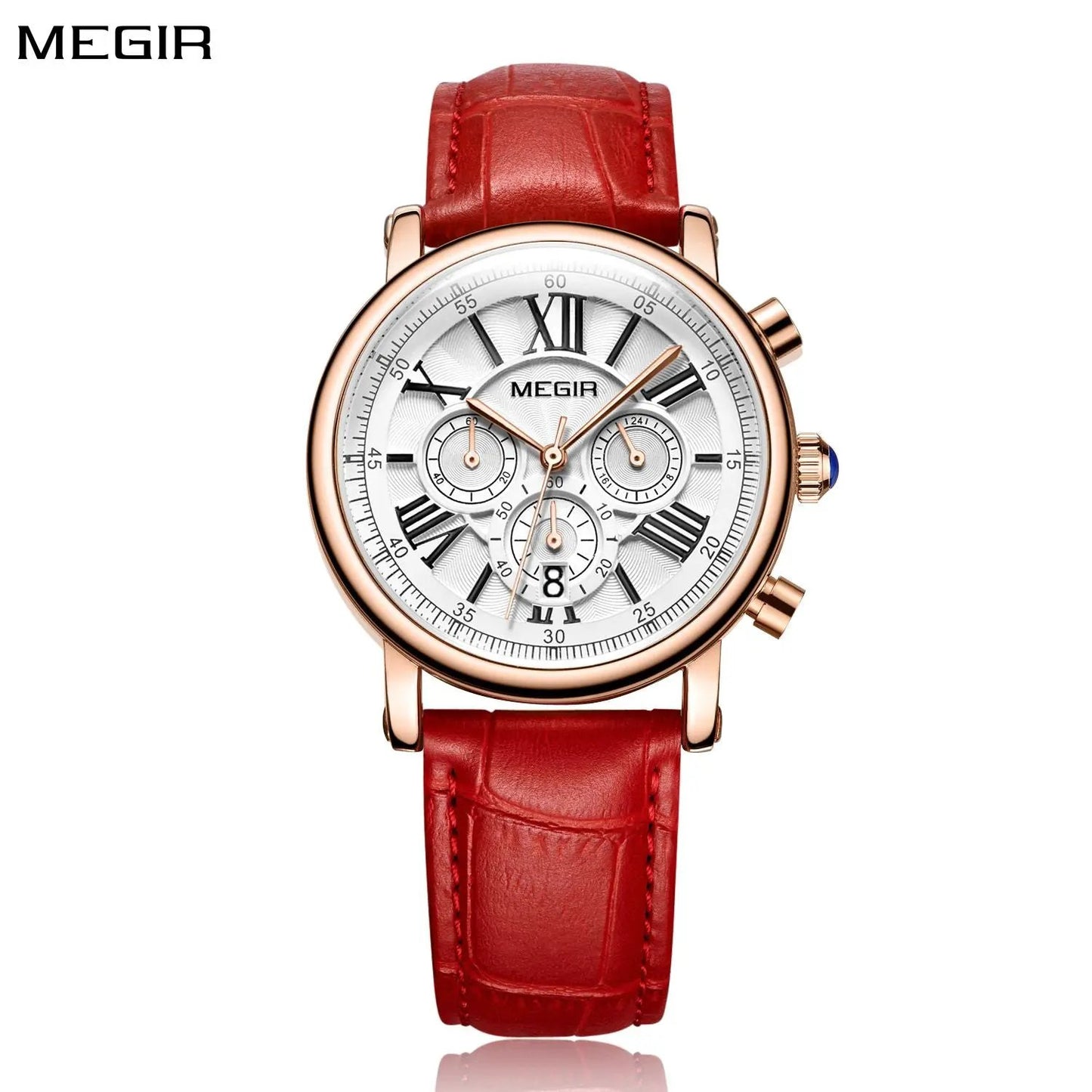 MEGIR Top Brand Quartz Watches for Women Leather Strap Ladies Casual Sport Wristwatch Chronograph Luxury Waterproof Female Clock 2058 by MEGIR WATCH GROUP