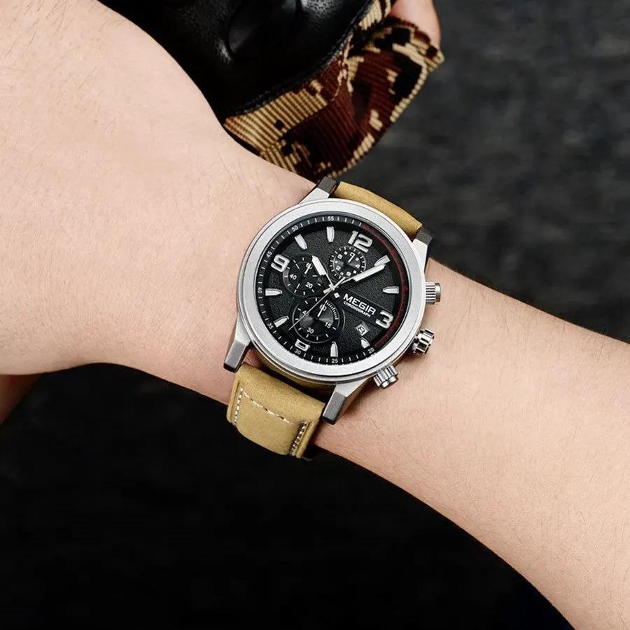 MEGIR Luxury Chronograph Men's Sport Watches Leather Strap Quartz Wristwatch Luminous Casual Male Clock Relogio Masculino 2026 by MEGIR WATCH GROUP