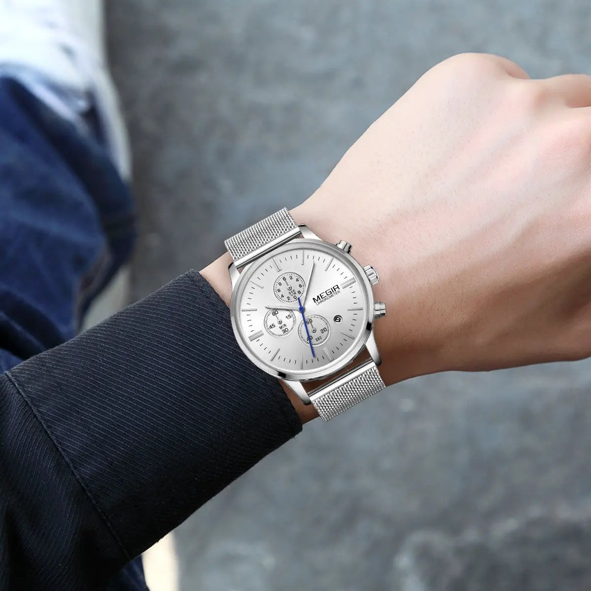 MEGIR Men's Quartz Watch Luxury Steel Mesh Bracelet Wristwatch Waterproof Business Casual Clock Date Chronograph Reloj Hombre 2011 by MEGIR WATCH GROUP