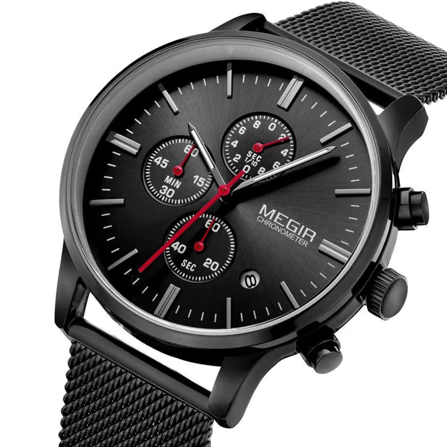 MEGIR Men's Quartz Watch Luxury Steel Mesh Bracelet Wristwatch Waterproof Business Casual Clock Date Chronograph Reloj Hombre 2011 by MEGIR WATCH GROUP