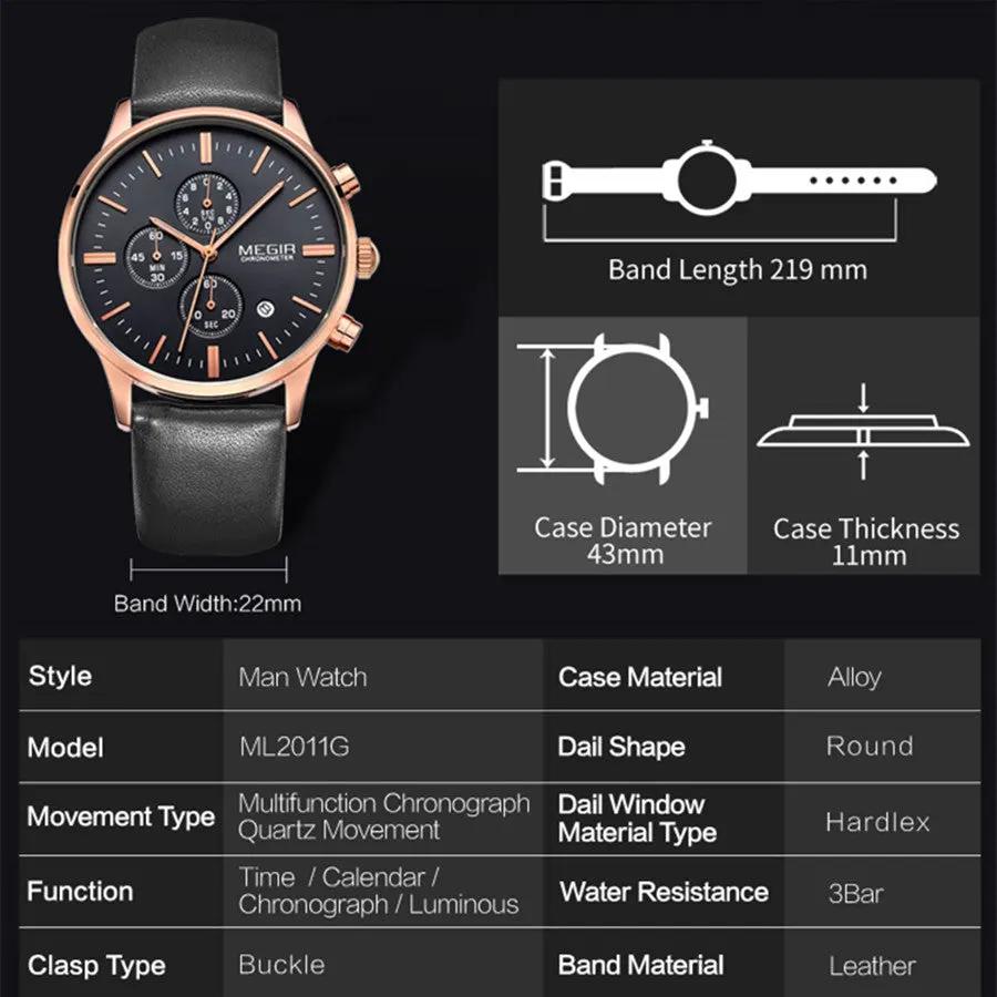 MEGIR Sport Watch for Men Luxury Waterproof Quartz Clock Leather Wristwatch Luminous Military Watches Calendar reloj hombre 2011 by MEGIR WATCH GROUP