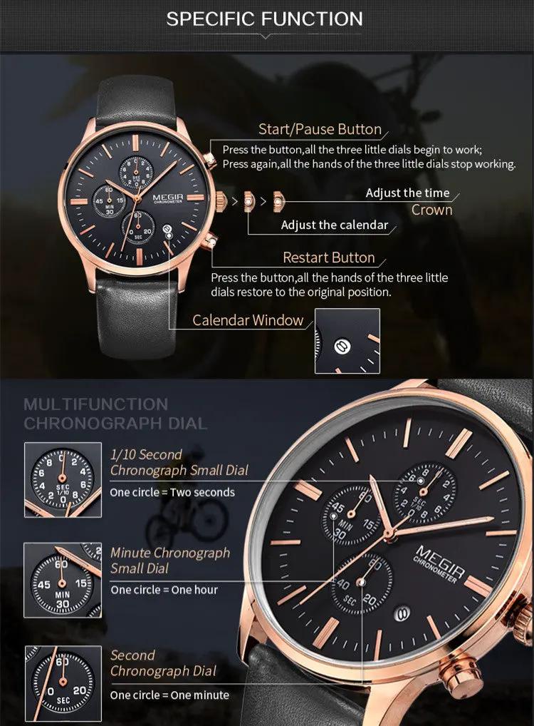 MEGIR Sport Watch for Men Luxury Waterproof Quartz Clock Leather Wristwatch Luminous Military Watches Calendar reloj hombre 2011 by MEGIR WATCH GROUP
