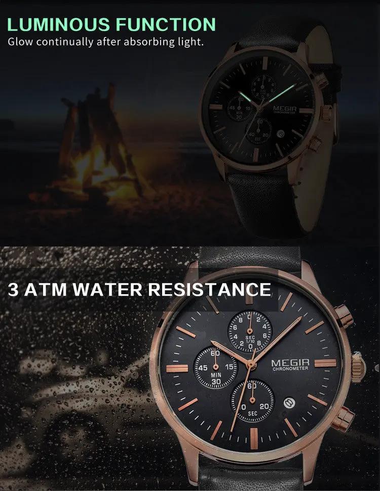 MEGIR Sport Watch for Men Luxury Waterproof Quartz Clock Leather Wristwatch Luminous Military Watches Calendar reloj hombre 2011 by MEGIR WATCH GROUP