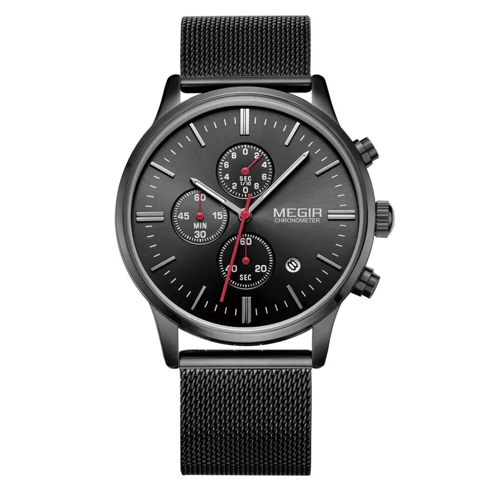 MEGIR Men's Quartz Watch Luxury Steel Mesh Bracelet Wristwatch Waterproof Business Casual Clock Date Chronograph Reloj Hombre 2011 by MEGIR WATCH GROUP