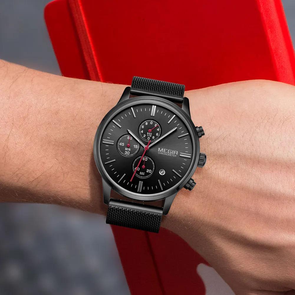 MEGIR Men's Quartz Watch Luxury Steel Mesh Bracelet Wristwatch Waterproof Business Casual Clock Date Chronograph Reloj Hombre 2011 by MEGIR WATCH GROUP