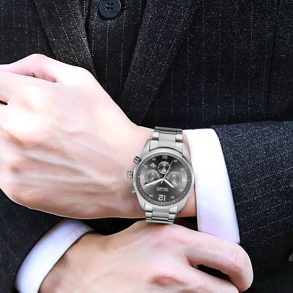 MEGIR Fashion Men Watches Stainless Steel Strap Business Wristwatch Waterproof Date Quartz Man Clock Relogio Masculino 2010 by MEGIR WATCH GROUP