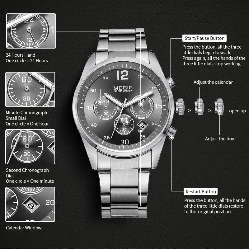 MEGIR Fashion Men Watches Stainless Steel Strap Business Wristwatch Waterproof Date Quartz Man Clock Relogio Masculino 2010 by MEGIR WATCH GROUP