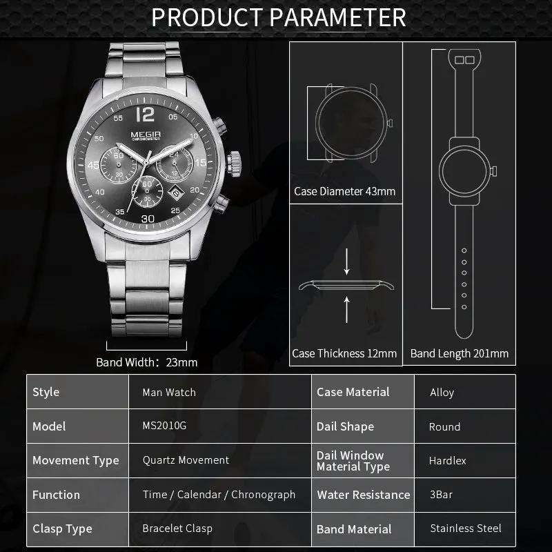 MEGIR Fashion Men Watches Stainless Steel Strap Business Wristwatch Waterproof Date Quartz Man Clock Relogio Masculino 2010 by MEGIR WATCH GROUP
