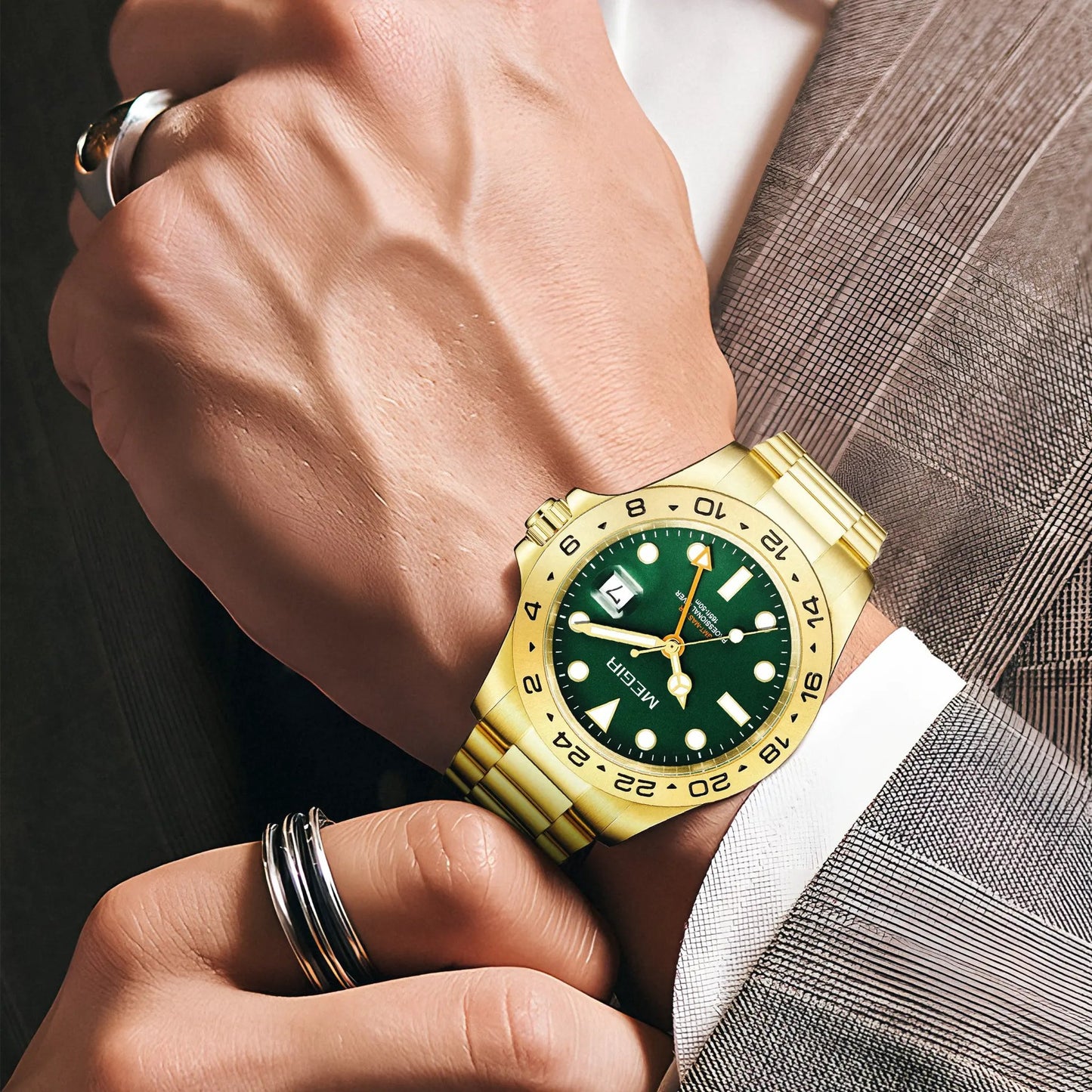 MEGIR Original Luxury Men Analogue Quartz Watch Luminous 5ATM Waterproof Business WristWatch Stainless Steel Clock Montre Homme 8404 by MEGIR WATCH GROUP