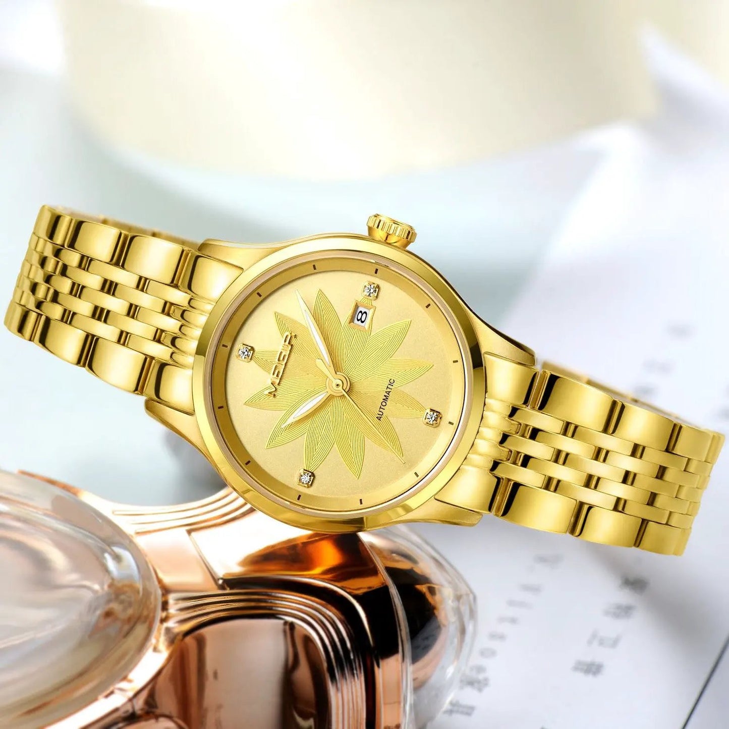 MEGIR Fashion Business Casual Watch for Women Sapphire Automatic Mechanical Wrist Watch Ladies Stainless Steel Female Date Clock 62061 by MEGIR WATCH GROUP
