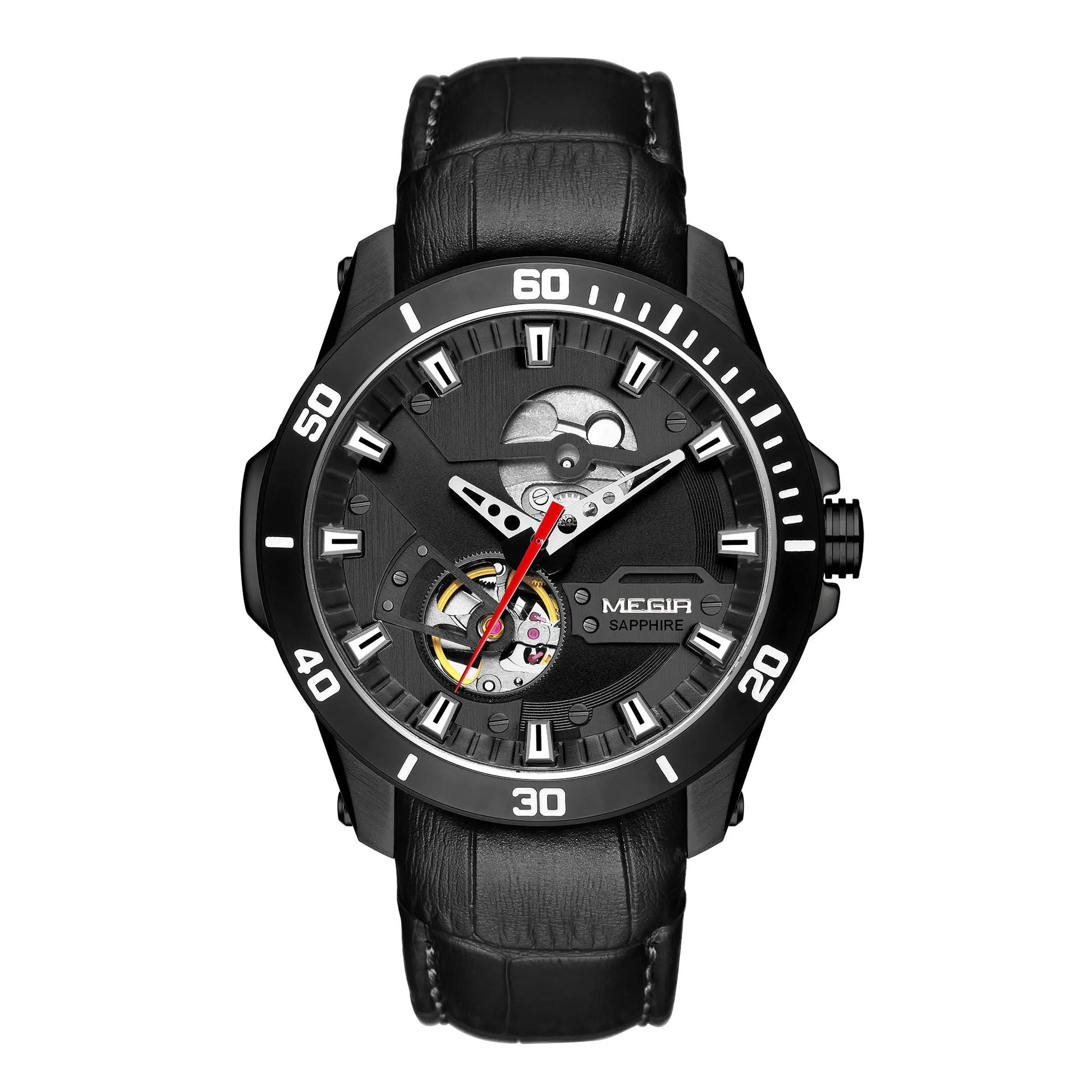 MEGIR Fashion Leather Watches for Men Sapphire Stainless Steel Automatic Mechanical Watch Sports Clock Montre Homme 62069 by MEGIR WATCH GROUP