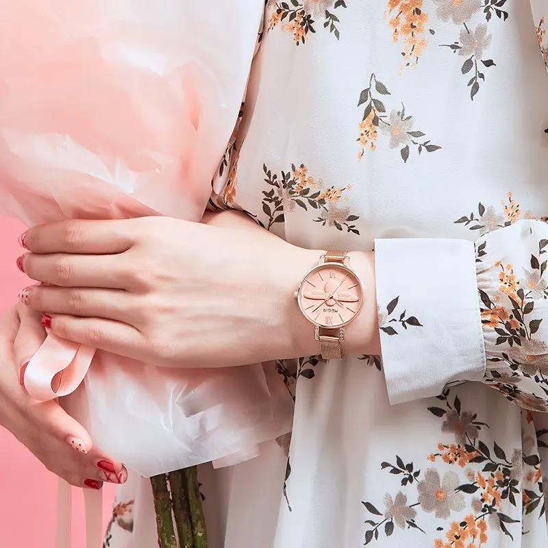 MEGIR Fashion Women Watches Top Brand Luxury Quartz Wristwatch Ladies Rose Gold Mesh Belt Business Casual Watch Reloj Mujer 7009 by MEGIR WATCH GROUP