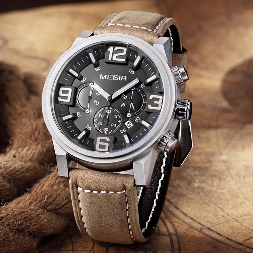 MEGIR Luxury Watches for Men Quartz Chronograph Waterproof Calendar Luminous Sport Military Wristwatch Clock Reloj Hombre 3010 by MEGIR WATCH GROUP