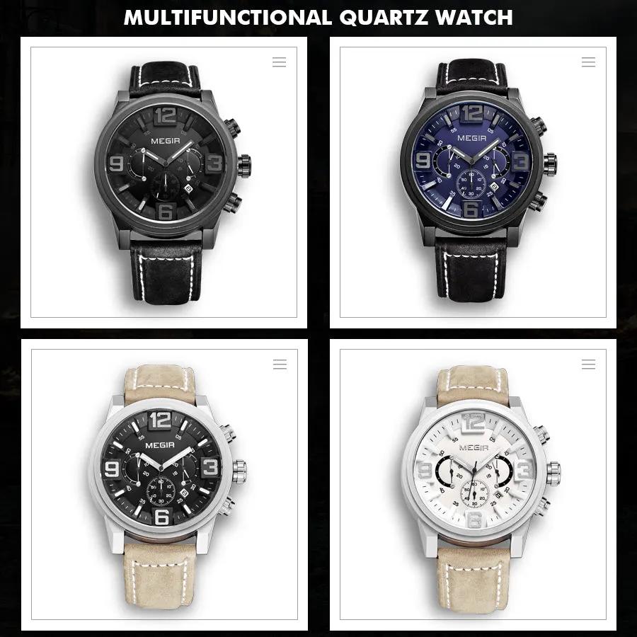 MEGIR Luxury Watches for Men Quartz Chronograph Waterproof Calendar Luminous Sport Military Wristwatch Clock Reloj Hombre 3010 by MEGIR WATCH GROUP
