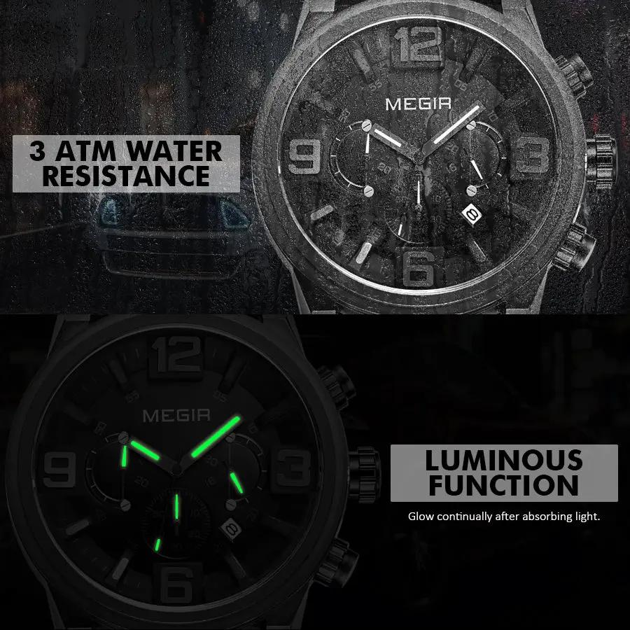 MEGIR Luxury Watches for Men Quartz Chronograph Waterproof Calendar Luminous Sport Military Wristwatch Clock Reloj Hombre 3010 by MEGIR WATCH GROUP