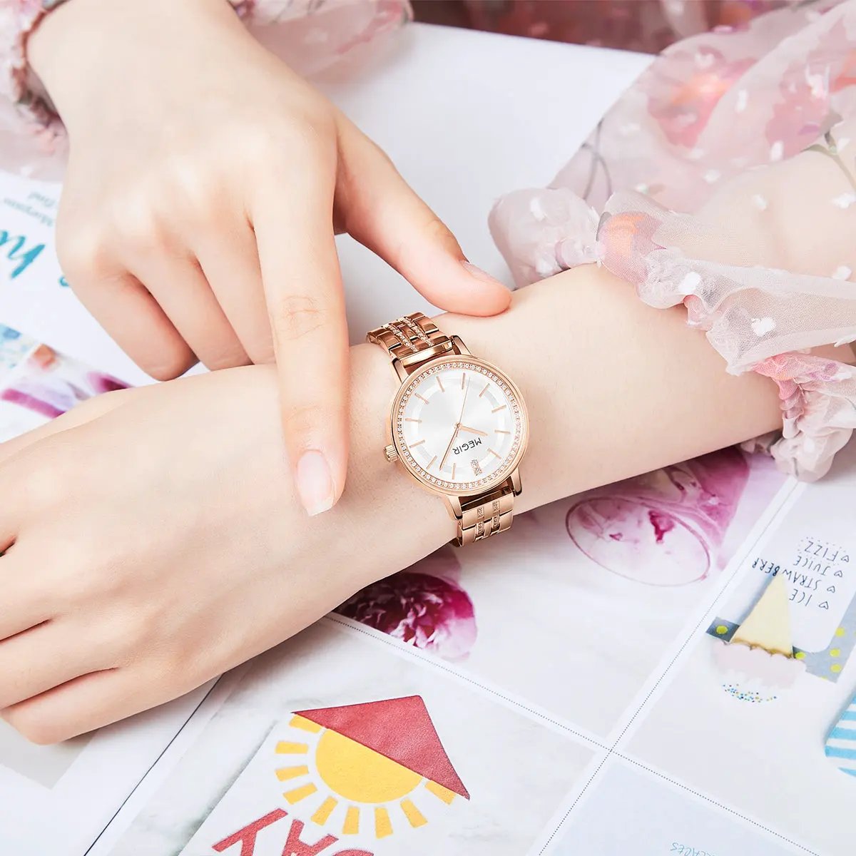 MEGIR Luxury Watches for Women Stainless Steel Dress Clock Fashion Elegant Wristwatch Quartz Watch Ladies Clock Reloj Mujer 7012 by MEGIR WATCH GROUP