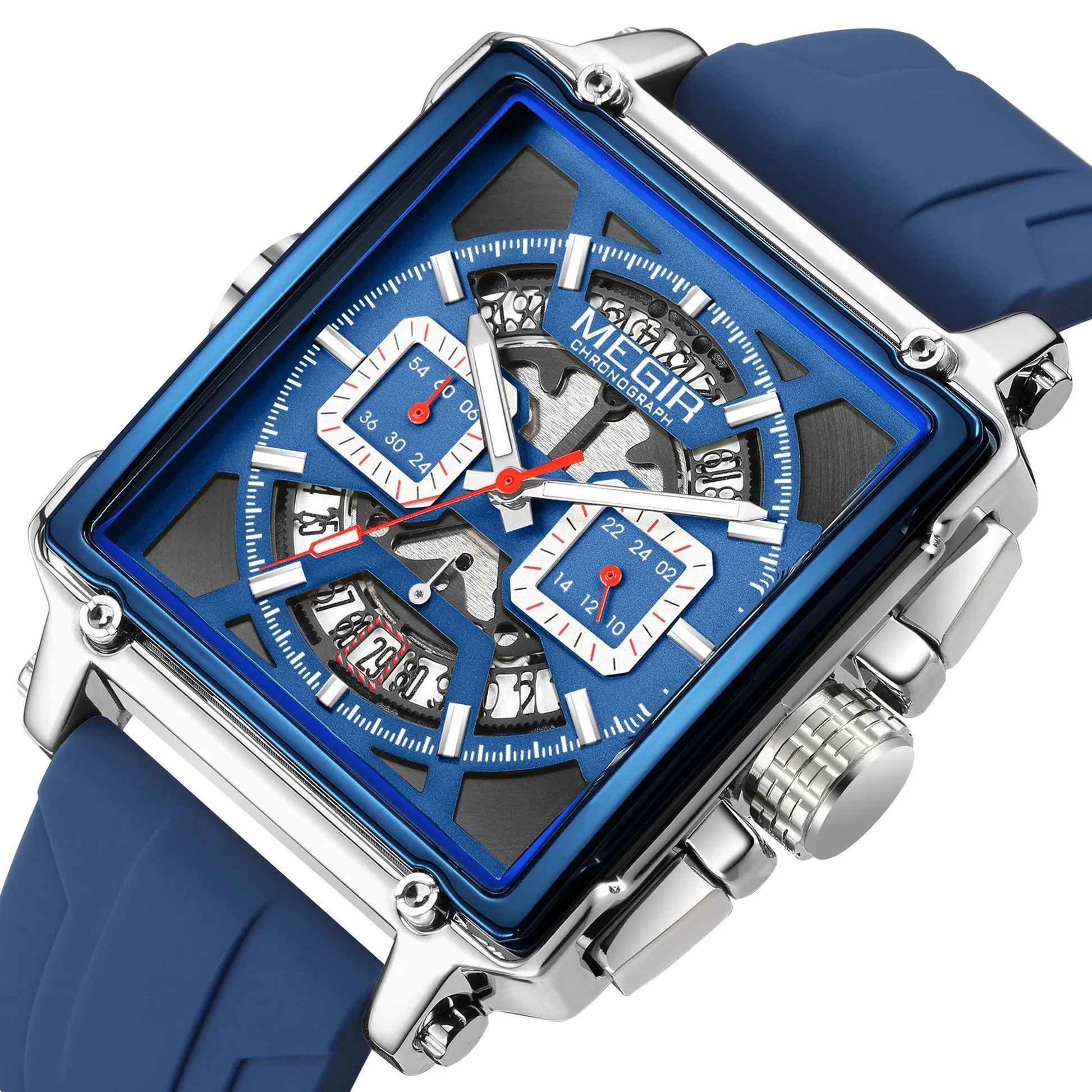 MEGIR Sport Watches for Men Waterproof Quartz Military Wristwatches Square Dial Male Chronograph Watch 24-hour Reloj Hombre 2233 by MEGIR WATCH GROUP