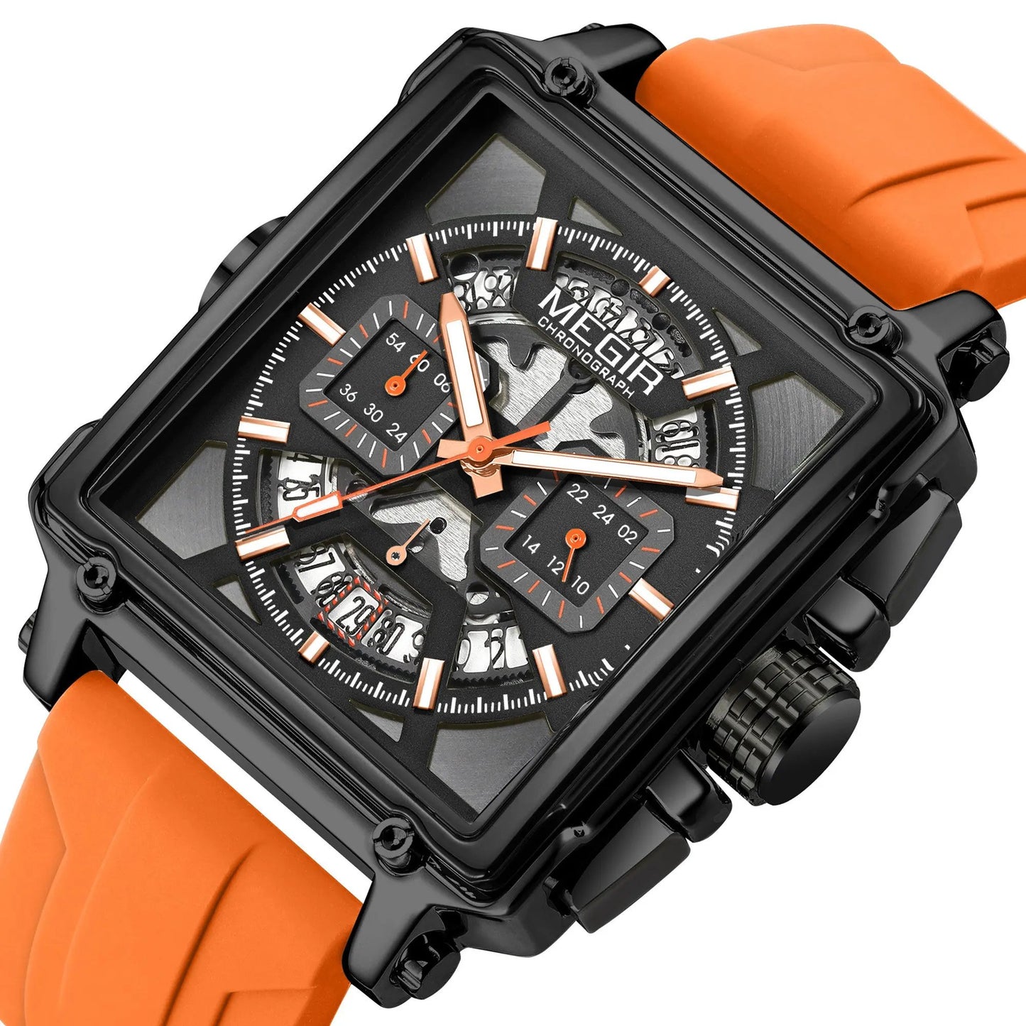 MEGIR Sport Watches for Men Waterproof Quartz Military Wristwatches Square Dial Male Chronograph Watch 24-hour Reloj Hombre 2233 by MEGIR WATCH GROUP