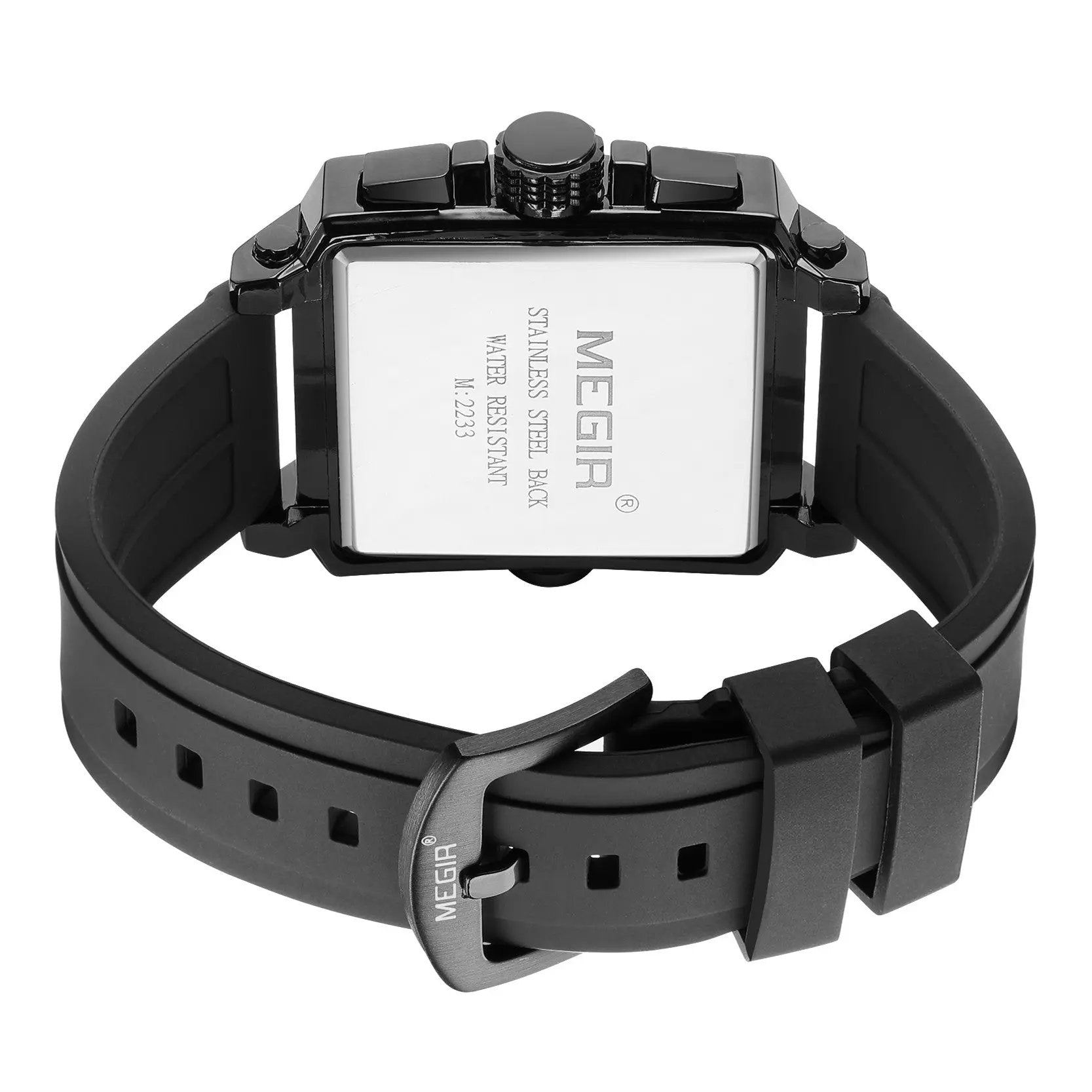MEGIR Sport Watches for Men Waterproof Quartz Military Wristwatches Square Dial Male Chronograph Watch 24-hour Reloj Hombre 2233 by MEGIR WATCH GROUP