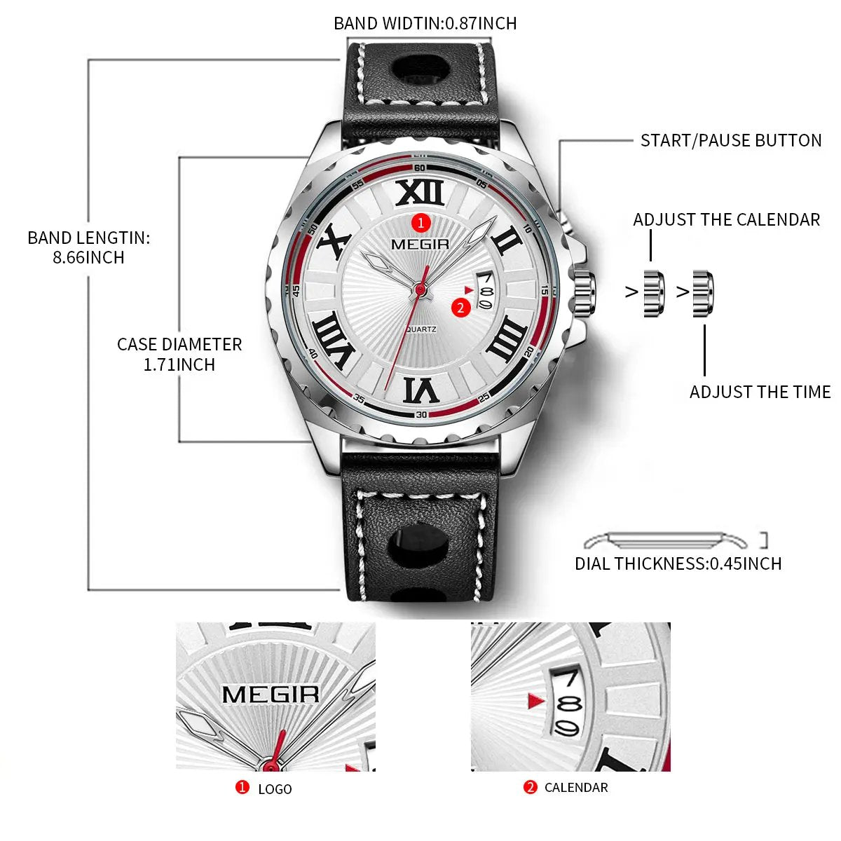 MEGIR Sport Men Watch Top Brand Leather Quartz Watches Man Clock Time Fashion Military Wristwatches Calendar Reloj Hombre 1019 by MEGIR WATCH GROUP