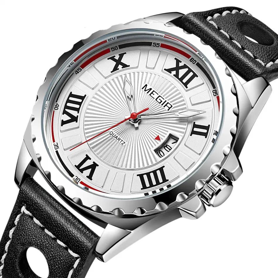 MEGIR Sport Men Watch Top Brand Leather Quartz Watches Man Clock Time Fashion Military Wristwatches Calendar Reloj Hombre 1019 by MEGIR WATCH GROUP