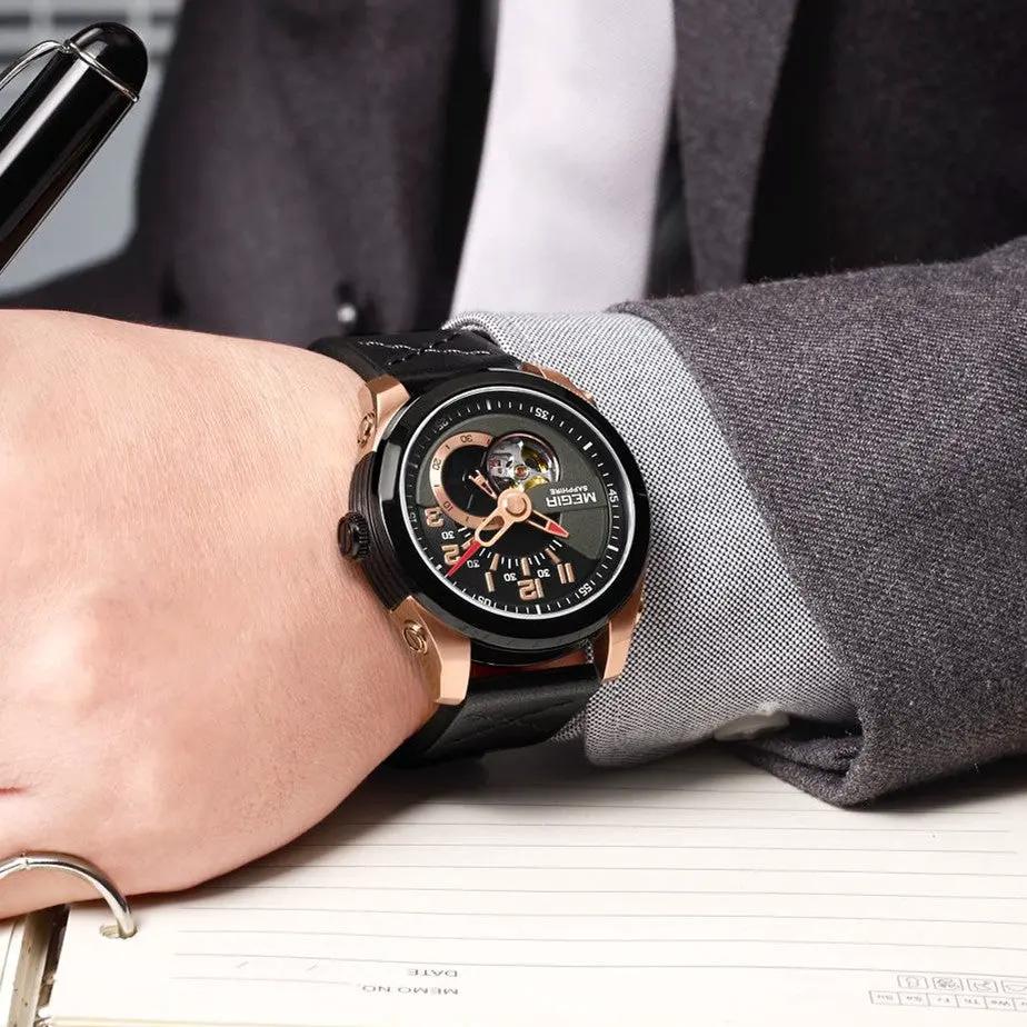 MEGIR Automatic Movement Mechanical Watches Men Luxury Fashion Leather Business Wristwatch Clock Big Dial Male Reloj Hombre 62050 by MEGIR WATCH GROUP