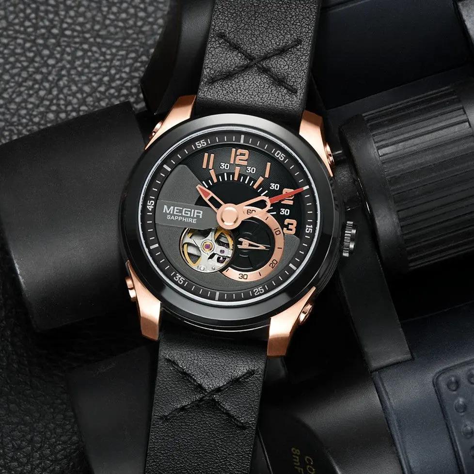 MEGIR Automatic Movement Mechanical Watches Men Luxury Fashion Leather Business Wristwatch Clock Big Dial Male Reloj Hombre 62050 by MEGIR WATCH GROUP