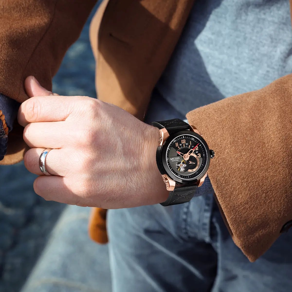 MEGIR Automatic Movement Mechanical Watches Men Luxury Fashion Leather Business Wristwatch Clock Big Dial Male Reloj Hombre 62050 by MEGIR WATCH GROUP