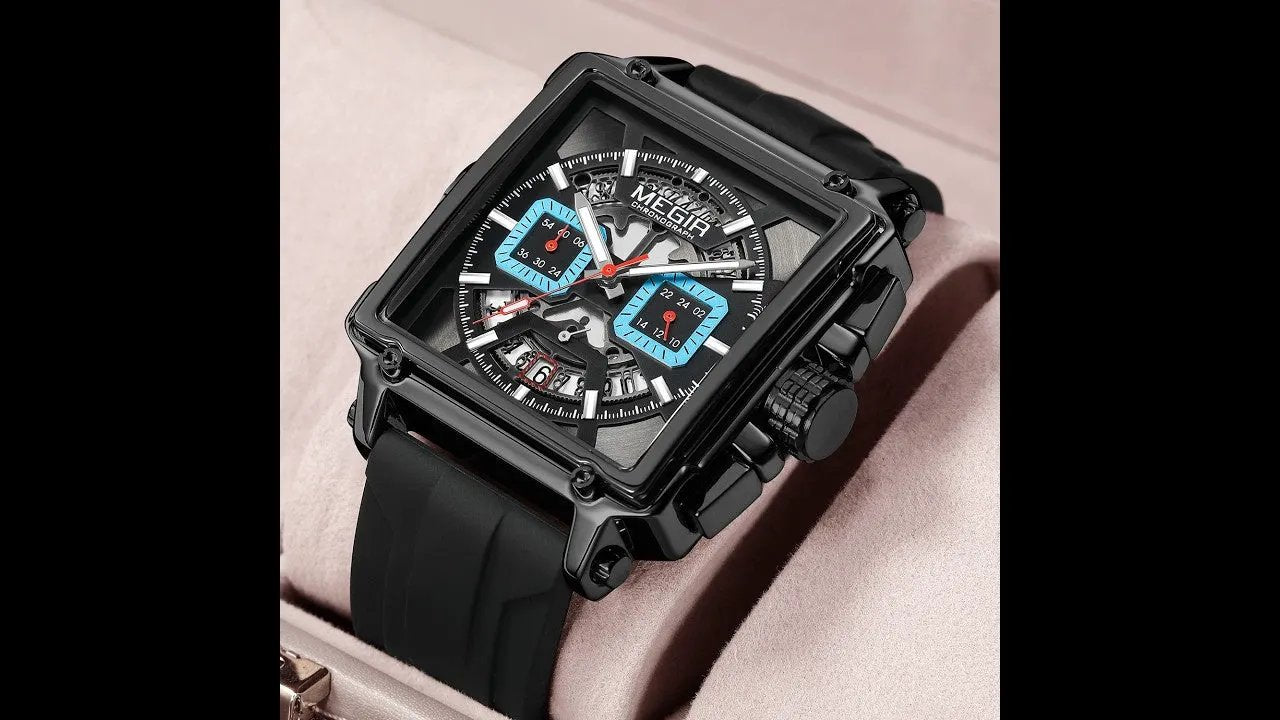 MEGIR Sport Watches for Men Waterproof Quartz Military Wristwatches Square Dial Male Chronograph Watch 24-hour Reloj Hombre 2233 by MEGIR WATCH GROUP