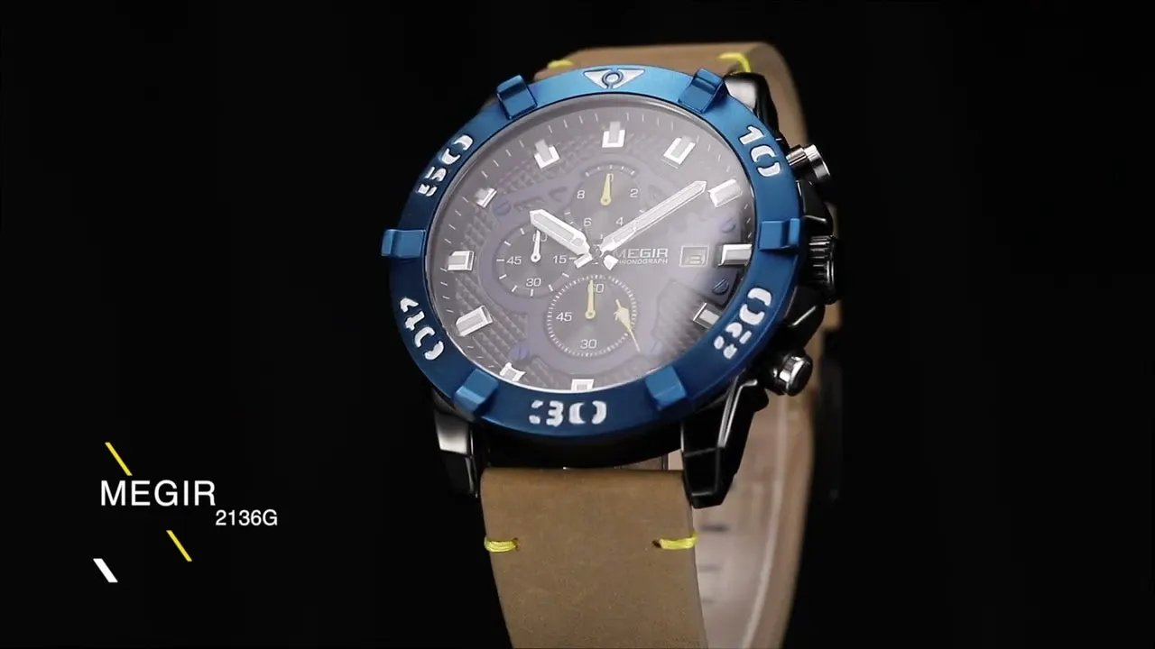 MEGIR Men Watches Fashion Luxury Big Dial Sports Watches Waterproof Quartz Wristwatch Chronograph Man Casual Luminous Clock 2136 by MEGIR WATCH GROUP