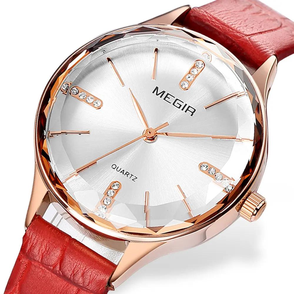 MEGIR Luxury Woman Wristwatch Elegant Waterproof Leather Strap Female Quartz Watches Dress Diamond Wrist Watch for Ladies Gift 4213 by MEGIR WATCH GROUP