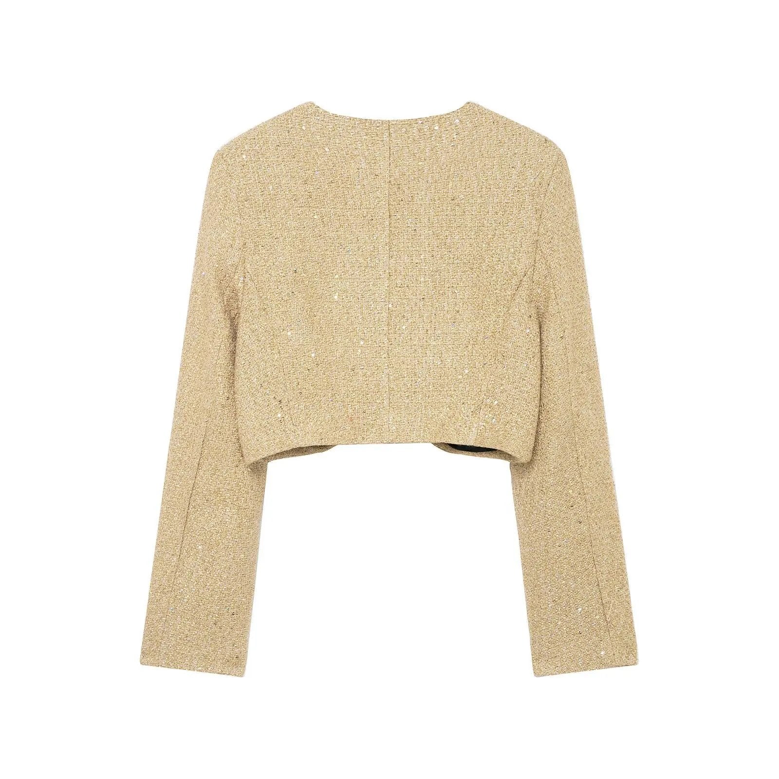 Women's Jacket Gold Tweed Cropped BYMANYC ® New York SOHO METALLIC TWEED CROPPED BLAZER - New Collection by BYMANYC ® New York