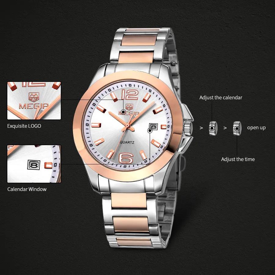 MEGIR Fashion Mens Watches for Men Top Brand Luxury Luminous Clock Steel Quartz Business Wristwatch Calendar Reloj Hombre 5006G by MEGIR WATCH GROUP