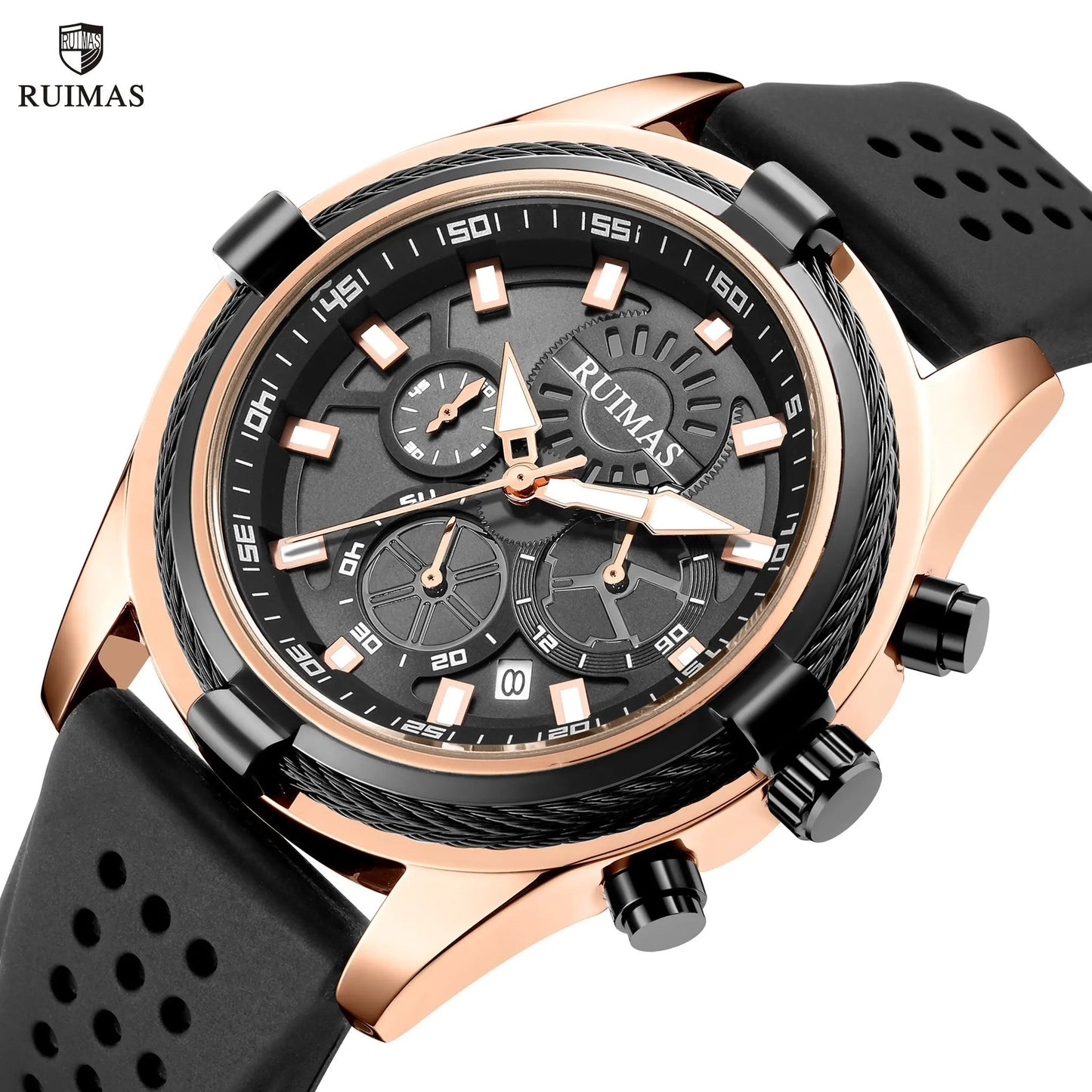 RUIMAS Top Luxury Quartz Wristwatches Men Silicone Large Dial Military Sports Watches Waterproof Luminous Date Reloj Hombre 311 by MEGIR WATCH GROUP