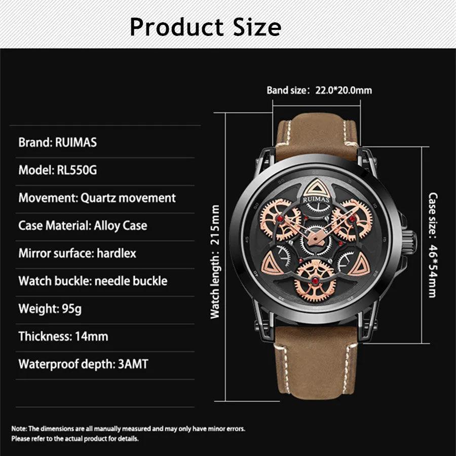 RUIMAS Brand Quartz Sport Watches for Men Fashion Military Casual Wrist Watch Waterproof Leather Male Clock Reloj Hombre 550 by MEGIR WATCH GROUP