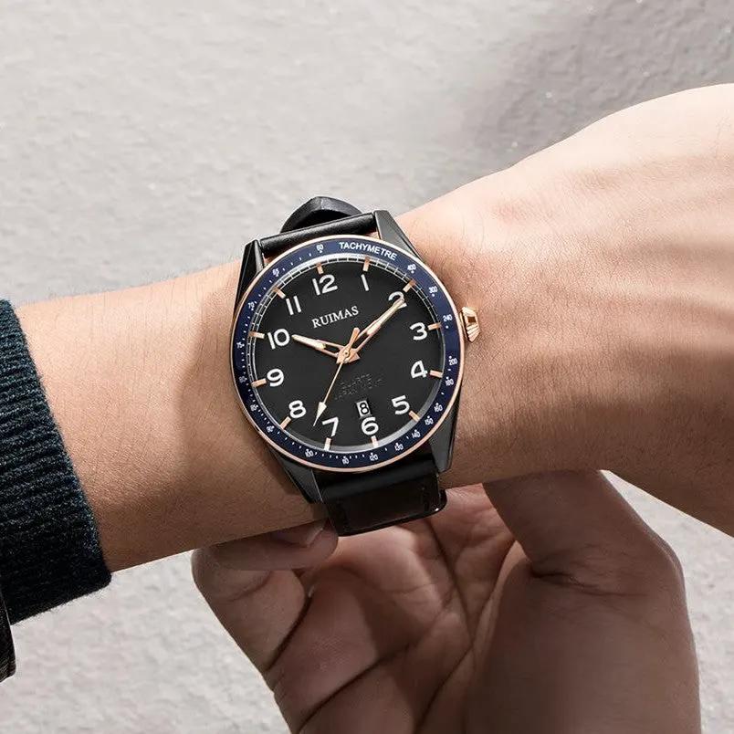 RUIMAS Men Quartz Watches Luxury Leather Sports Quartz Wristwatches Waterproof Luminous Casual Clock Auto Date Relogio Masculino 573 by MEGIR WATCH GROUP